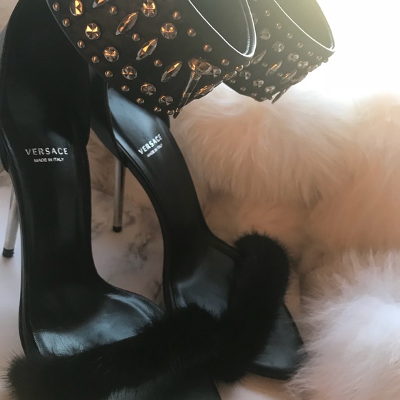versace fur heels